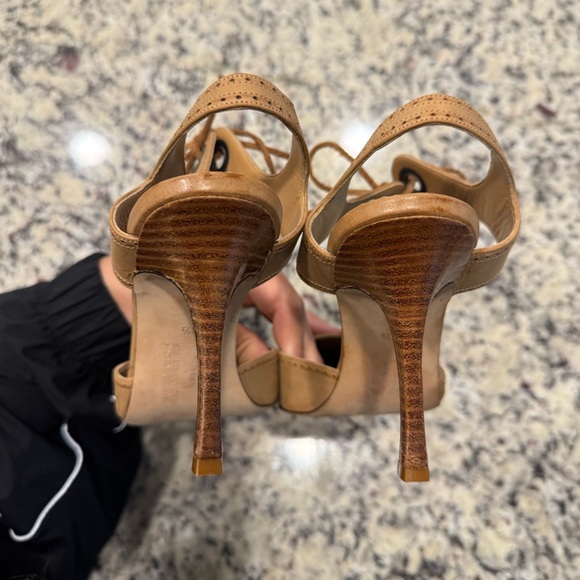 Vintage Manolo Blahnik Tan Heels with Lace-Up Ankle - Picture 5 of 6